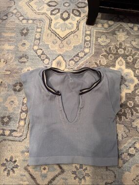 Urban Outfitters Light Blue/green Ribbed Crop Top with Navy Trim